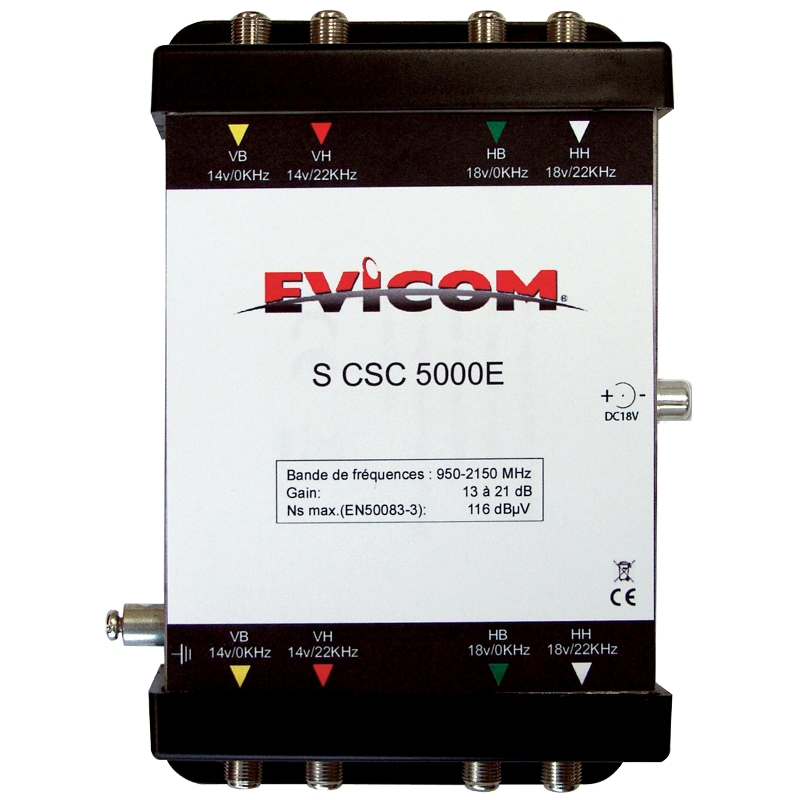 Commutateur universel 5 câbles 4 sat. + - EVICOM SCSC5212U